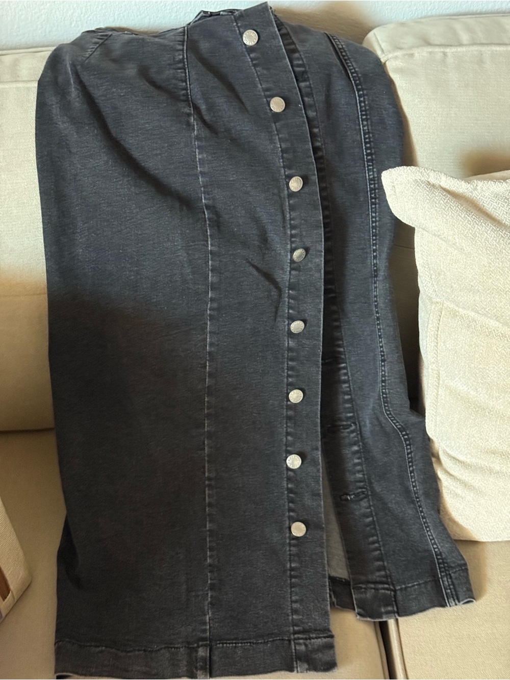 Charcoal Black Snap-Front Denim Skirt